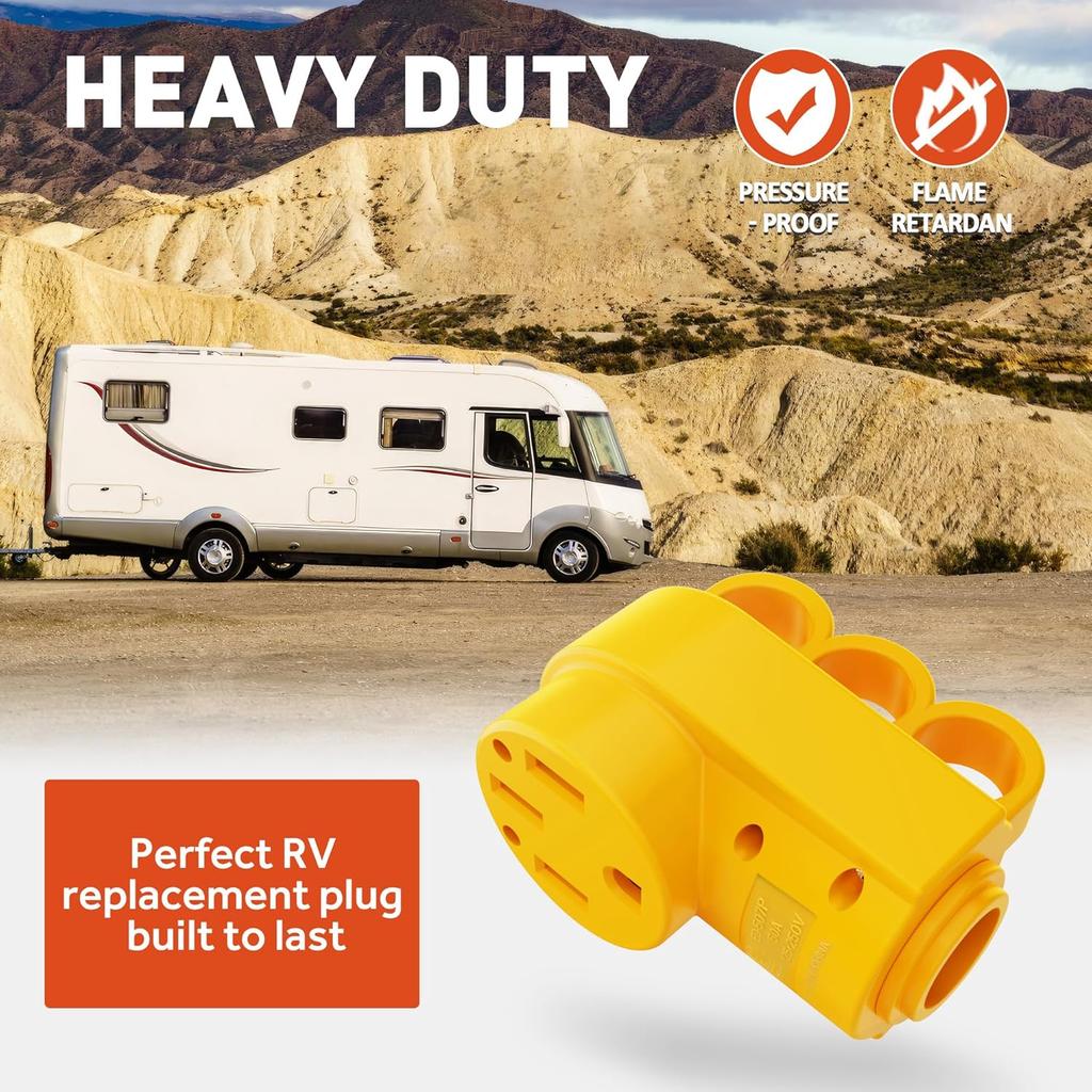 Snowy Fox RV 50 Amp Female Replacement Plug 14-50R Heavy Duty 125V/250V Receptacle Plug With Ergonomic Handle For RV, Camper, Caravan