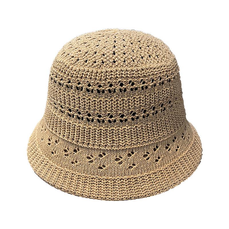 Spring and Summer New Hollow Knitted Fisherman Hat Women's Rural Vacation Bucket Hat Big Eaf Sun Protection Hat