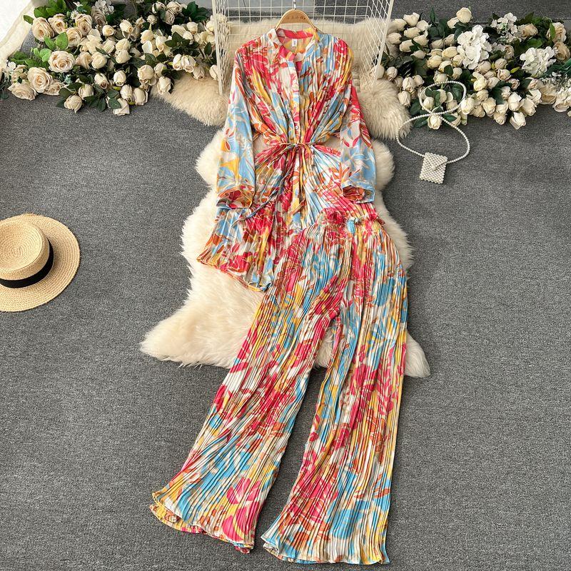 Fashion Wind Lace-up Waist-Controlled Casual Wide-Leg Trousers Tops