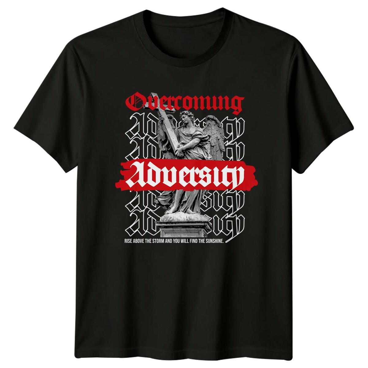 Overcoming Adversity Angel Cross Christian Mens T-Shirt Womens Tee Graphic Top L