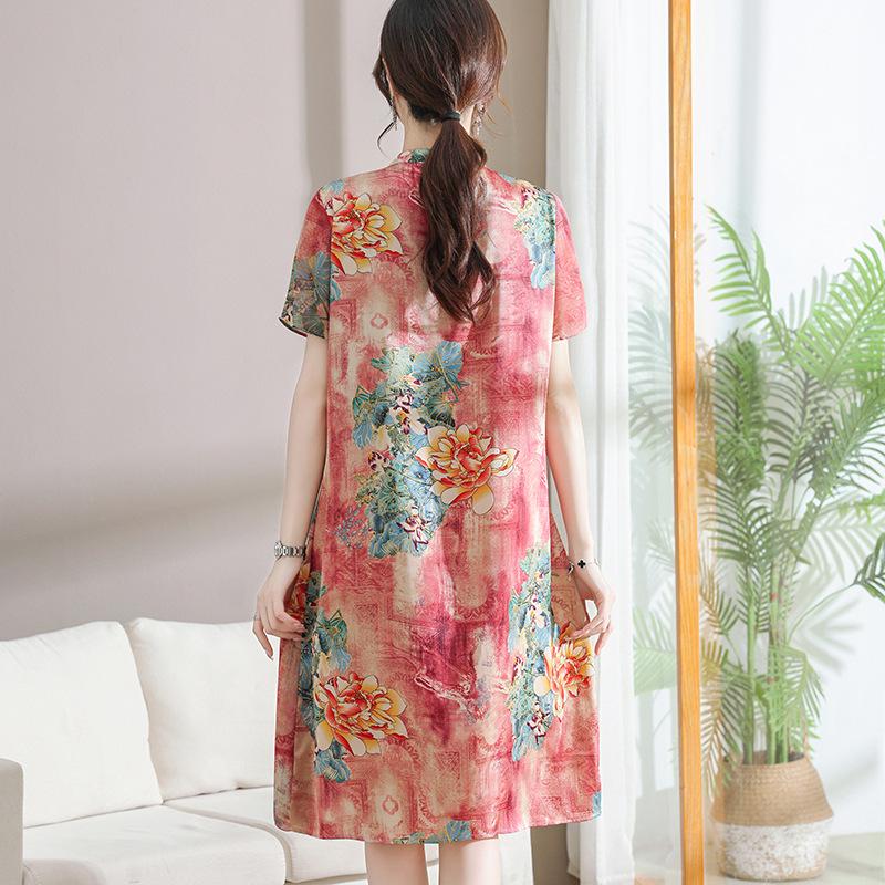 Printed Chiffon Cheongsam Dress - Women's Summer Mom Outfit, Mid-Length Temperament Style.