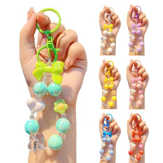 Keychain Macaron Color Heart Flower Beads Design Key Chain Transparent Colorful Pendant Mobile Phone Chain Bag Hanger Anti-Lost Accessory