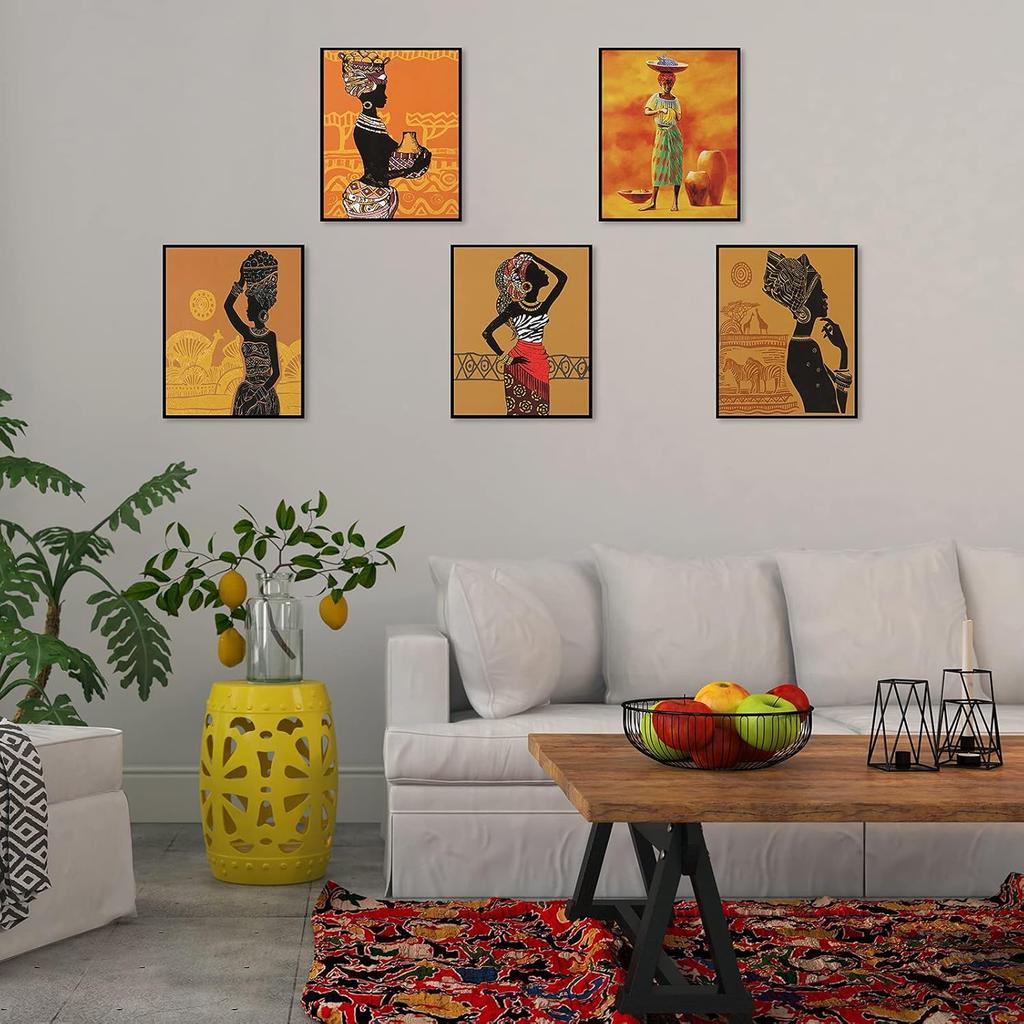 Tenare 9 Pieces Canvas n n Wall Decor Black n Woman Wall Painting Black Art Pictures Retro Ethnic Ancient Poster Unframed, 8 x 10 Inch