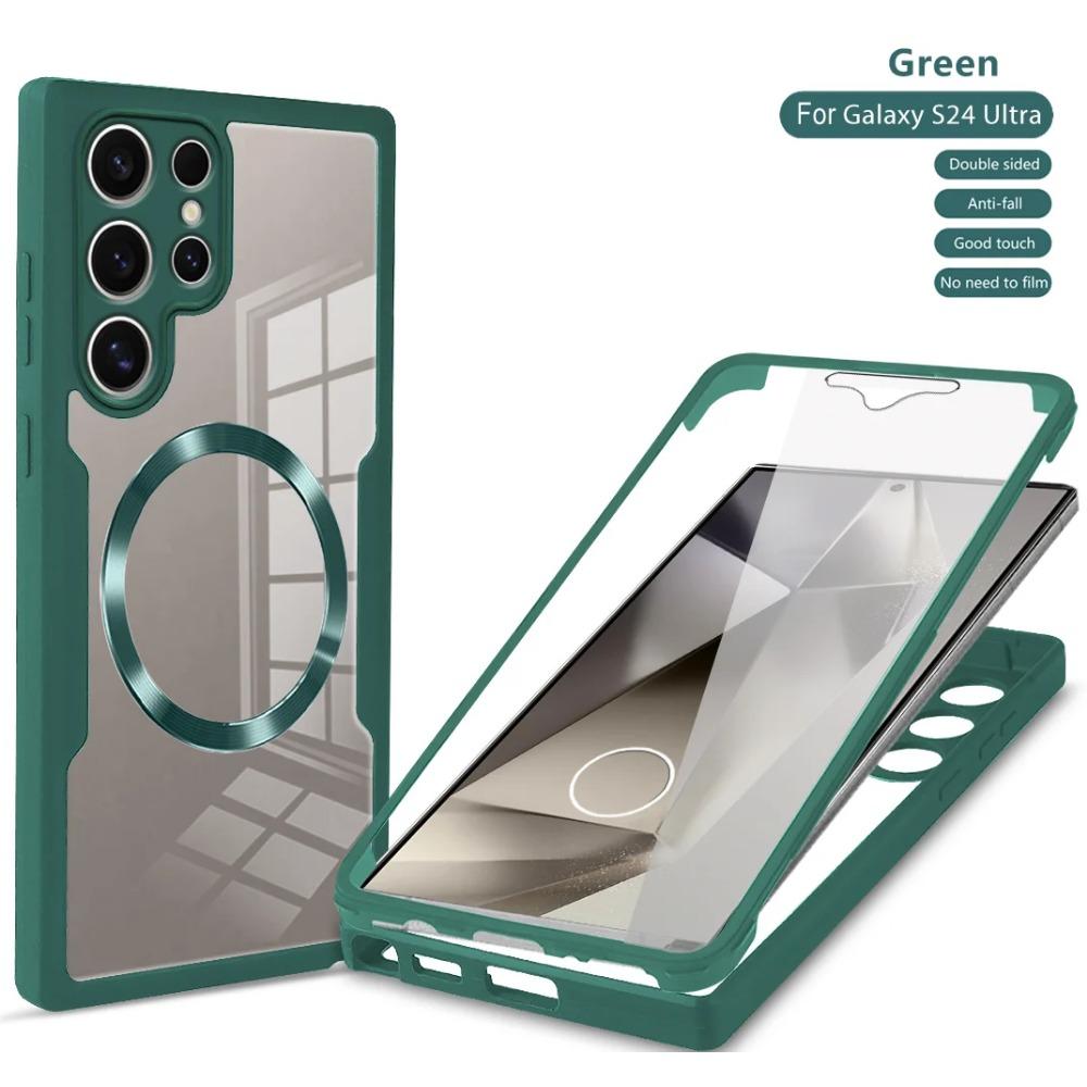 360° Schutz Magsafe Hülle für Samsung Galaxy S24 S23 S22 Ultra Plus FE Doppelseitige Weiche Silikon Klare Magnetische Hülle