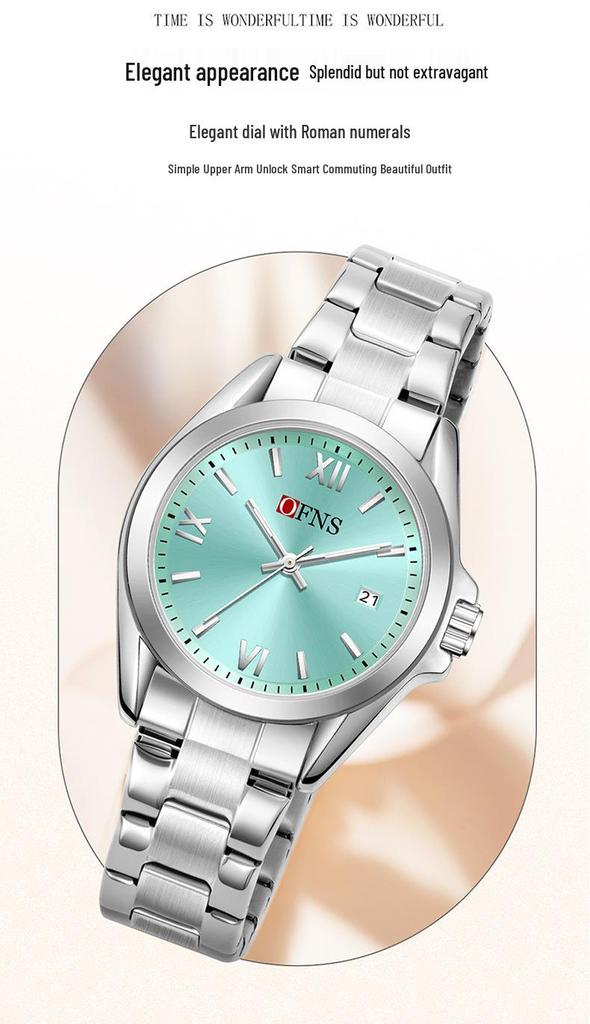 European Empress Dowager Roman Quartz Ladies' Wristwatch - Waterproof, Steel Band, Elegant Sun Pattern Design