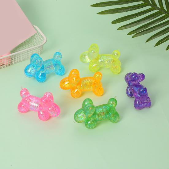 Glitter Balloon Dog Squeeze Toy, Stress Relief Transparent Dog Sensory Toy, Soft Stretchy Animal Shape Fidget Toy for Home Office Classroom