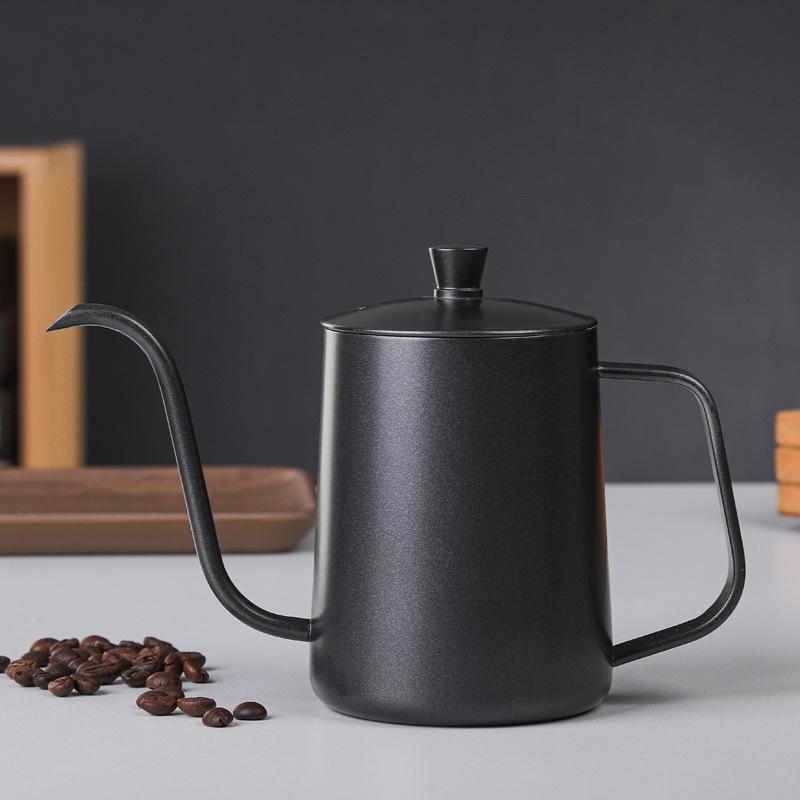 Stainless Steel Hand-brewed Coffee Pot with Graduated Thin Mouth and Thin Mouth Pot Household Wooden Handle with Lid Drip Coffee Utensils