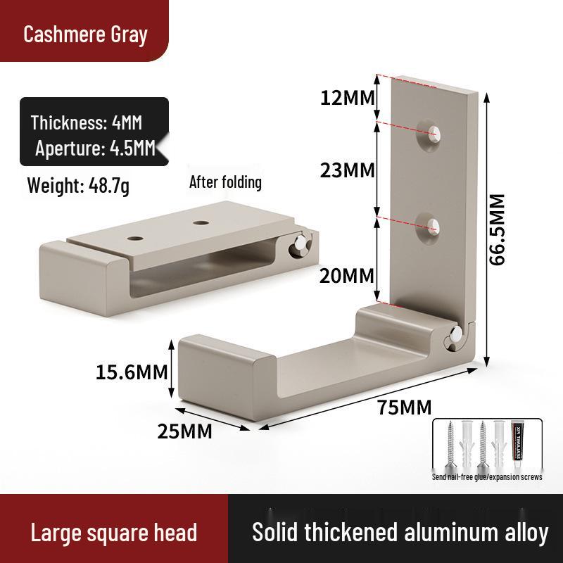 Black Aluminum Alloy Folding Wall-Mounted Coat Hook - Punch-Free, Solid Single Hook