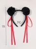 1Pcs Red Nezha Headband for Women Fluffy Ball Headpiece Cute Pom Hair Accessory Chinese Costume Headwear