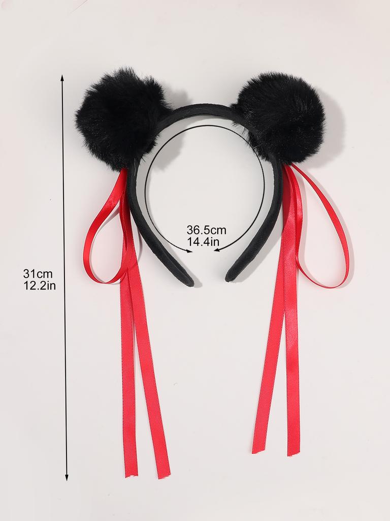 1Pcs Red Nezha Headband for Women Fluffy Ball Headpiece Cute Pom Hair Accessory Chinese Costume Headwear