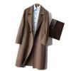 Men's Mid-Length Double-Faced Wool Cashmere Overcoat with Suit Collar