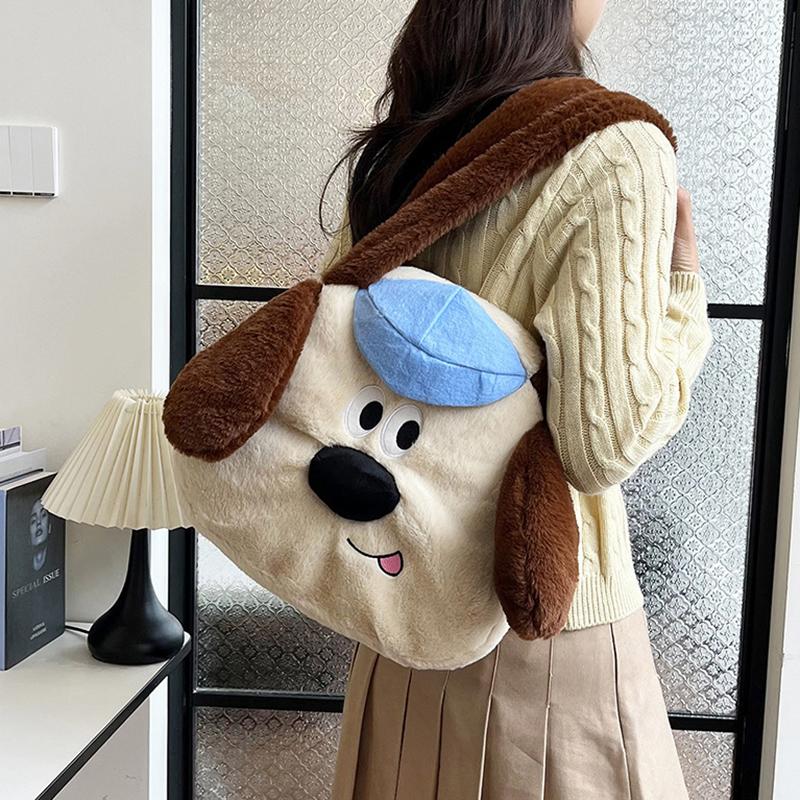 Cartoon  Headmaster Dog Handheld Underarm Bag Portable One-Shoulder Dual-Purpose Sweet Large-Capacity Plush Crossbody Bag