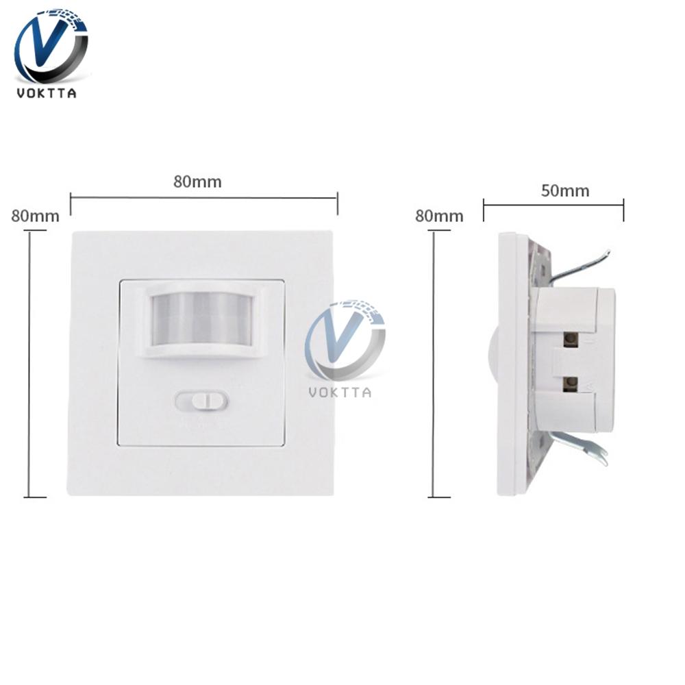 LED PIR Motion Sensor Switch Recessed IR Infrared Auto Control ON/Off Wall Switch Adjustable Time Delay Switch for Home