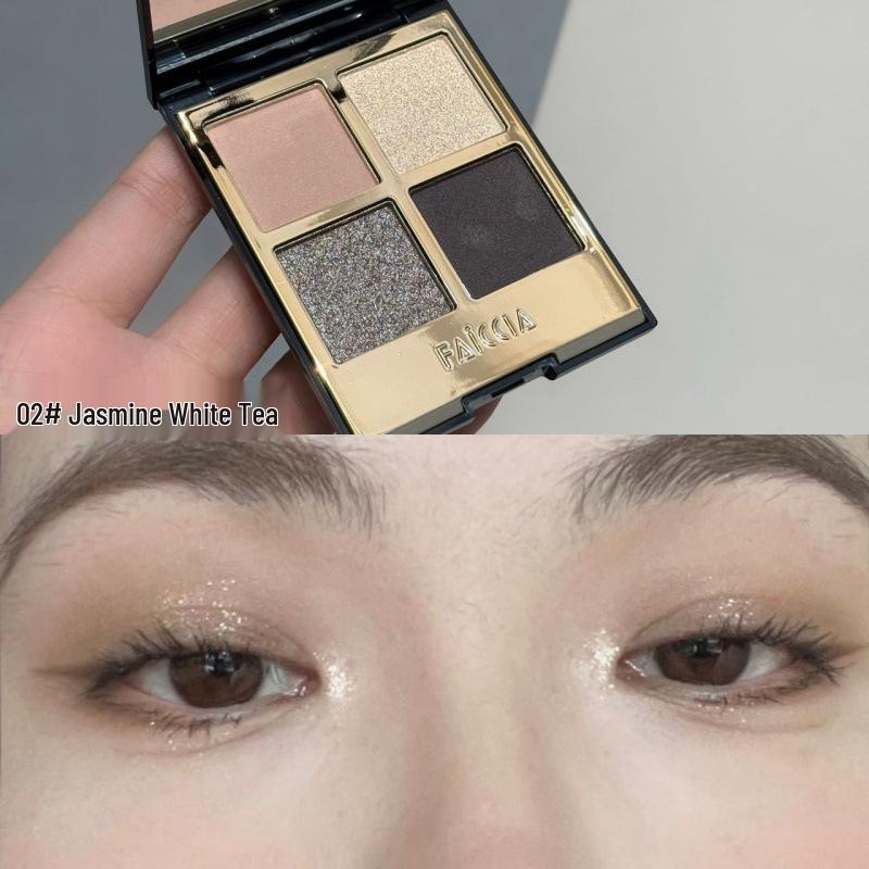 FAICCIA Fei Xi Mojito Four-Color Eyeshadow: Brown Earth Tone, Smoky Matte, Shimmer, Blue System.