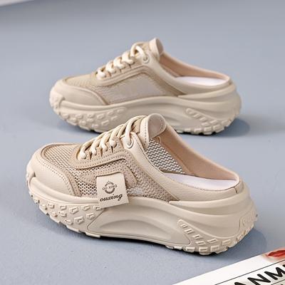 Sommermode Atmungsaktive Mesh Slip-On Sneaker - Mittelhoch, Lässig zum Schnüren, Runde Zehenpartie & TPU-Sohle, Outdoor, Halber Slip-on, Freizeitstil