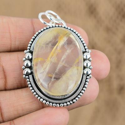 Womens Day Sale Sterling Silver Oval Plume Agate Stone Birthday Pendant Jewelry