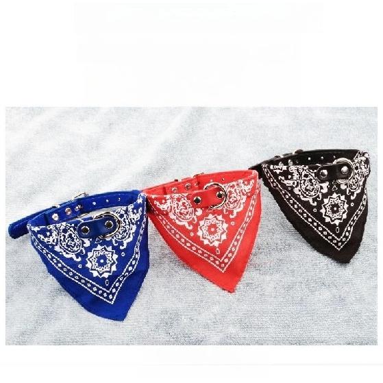Adjustable PU Triangular Bandage Cat Dog Collar with Scarf Printed  for Small Medium Dogs Chihuahua Puppy Pet Neckerchief