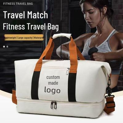 Cross-Border Style Gym Bag with Logo Print, Dry & Wet Separation, Large Capacity Travel Bag, Oxford Cloth, Outdoor Use