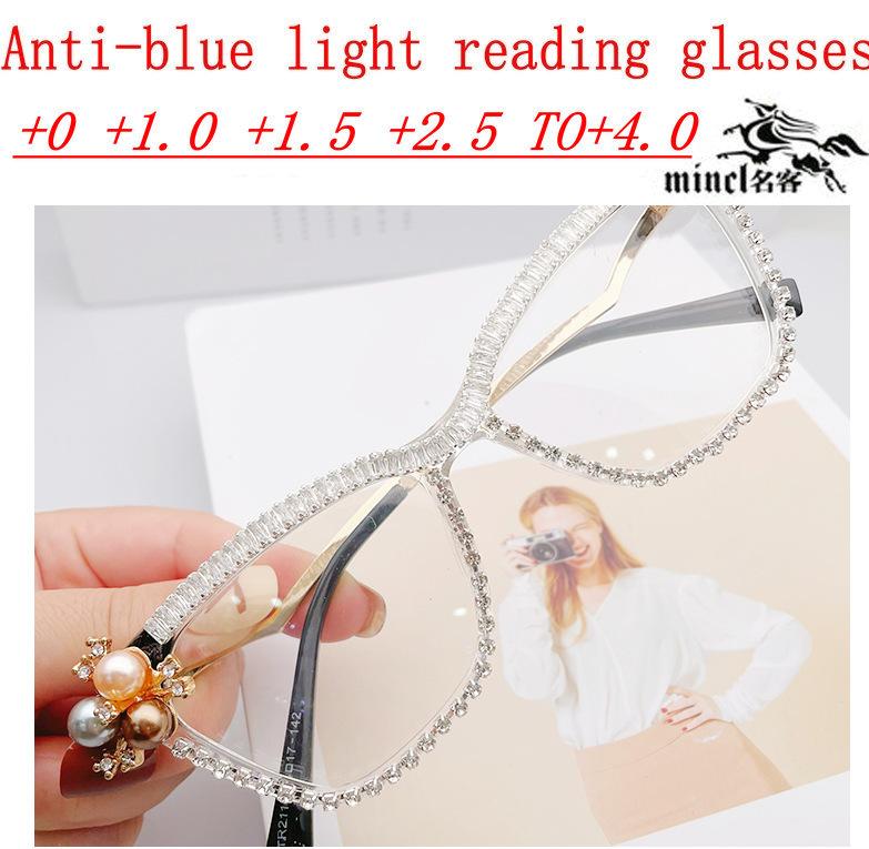 

Bling Rhinestone Reading Glasses for Women Stylish Cat Eye Blue Light Blocking Eyeglasses Computer Anti Fatigue Reader NX 0 белый