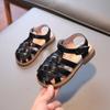Girls Covered Toes Sandals 2024 Summer New Boys Soft Sole Breathable Black Beach Shoes Kids Fashion Girls Casual Flats Korean