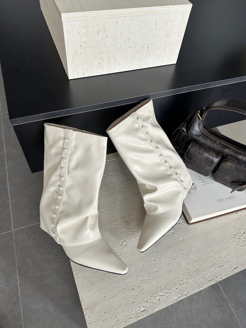 

Tai Cool Fried Street Pant Pants Boots are popular this year, pearl white pointed wedges but mid-knee boots 40 білий
