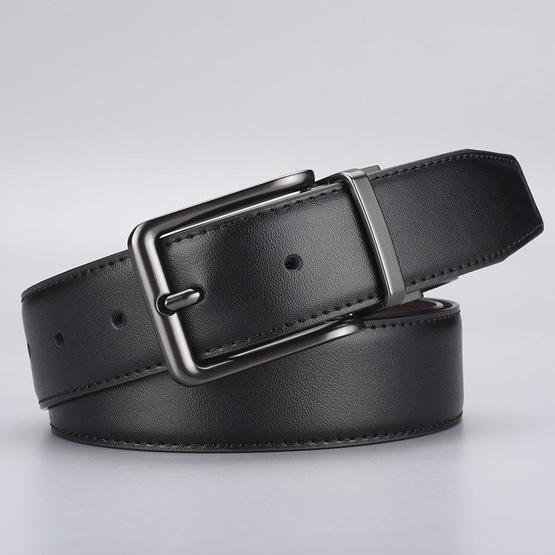 Hot Men'S Leather Belt Rotary Pin Buckle Business Casual Double Sided Cowhide Belt