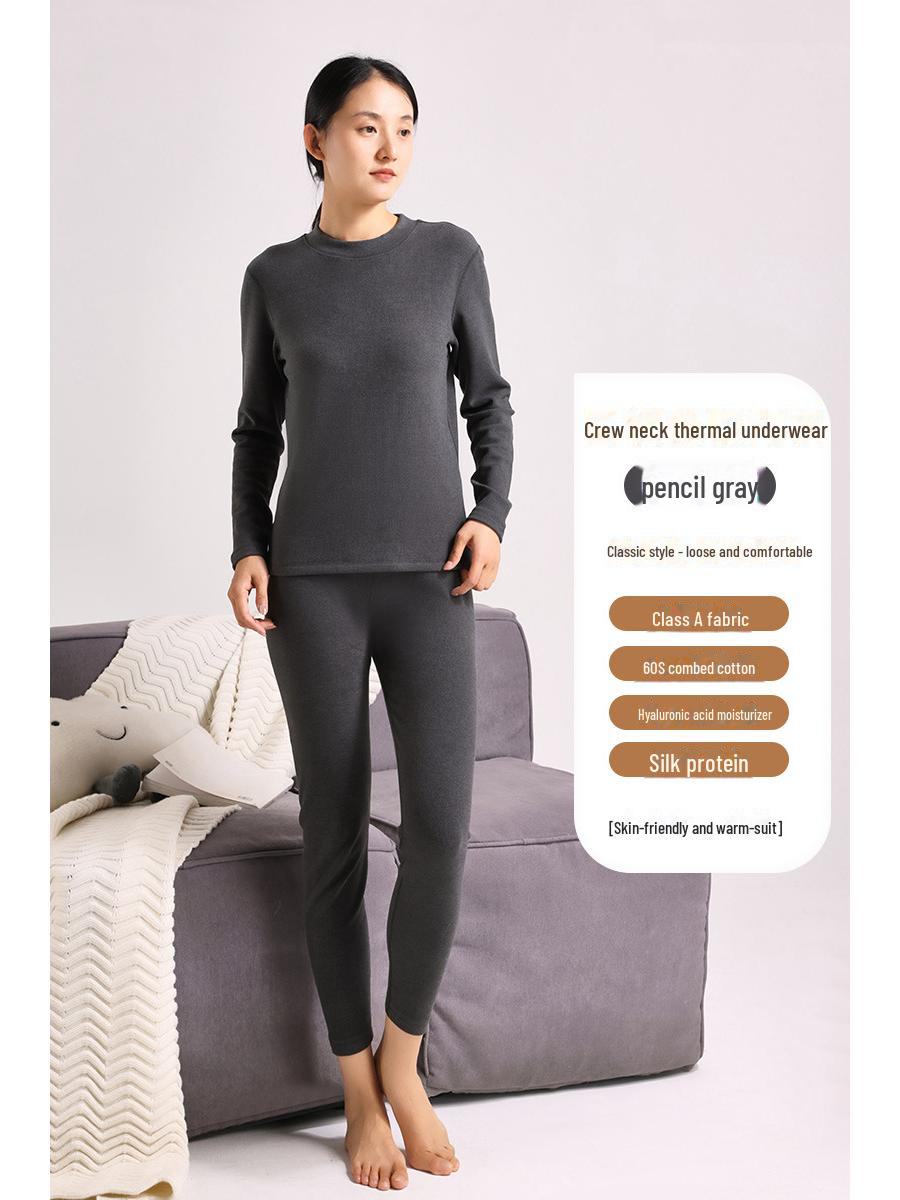 

Женский теплый бархатный костюм с круглым воротником и гиалуроновой кислотой, тип А, облегающий согревающий топ и брюки на осень. 2XL size