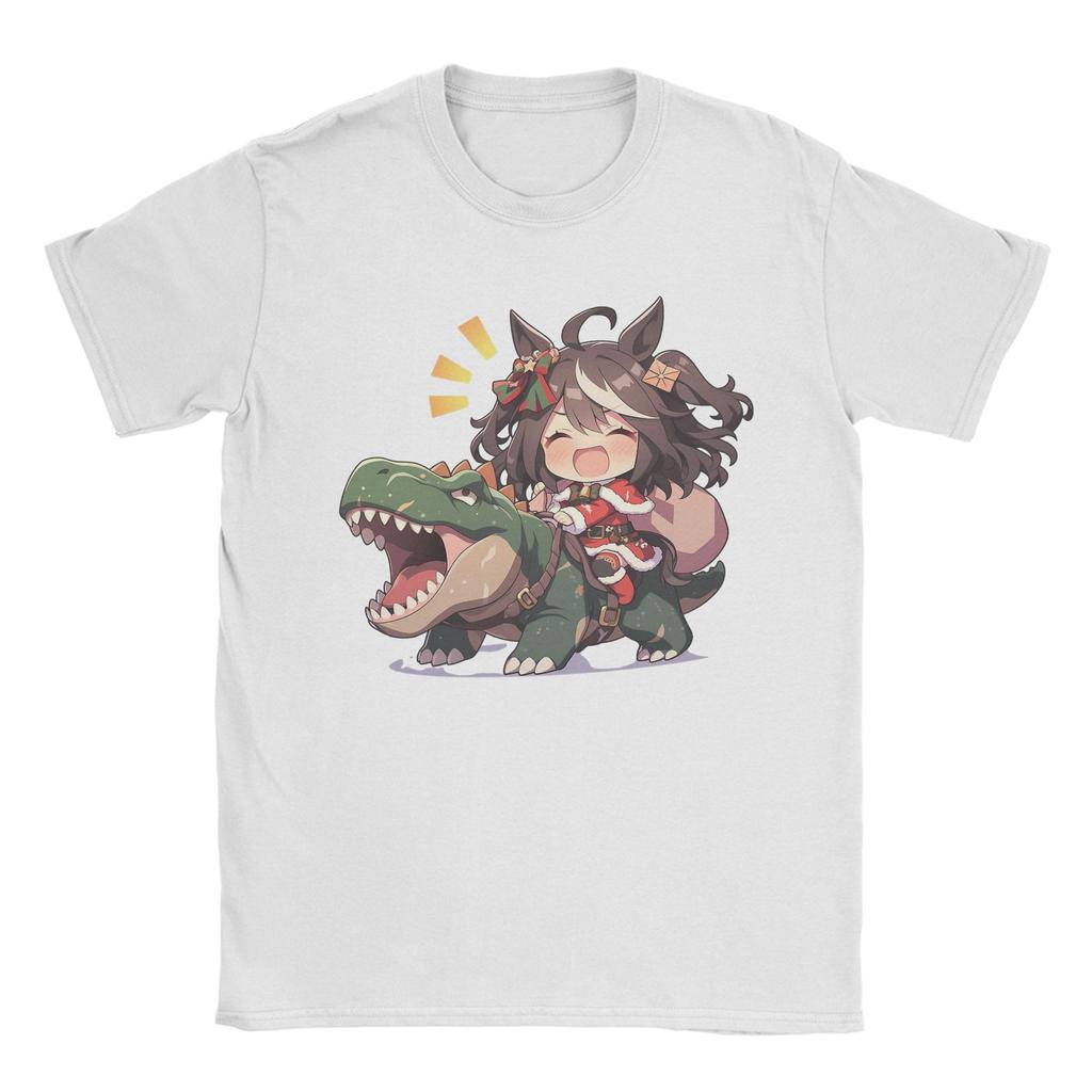 Men's Kitasan Black Riding Christmas Dinosaur T Shirts Uma Musume Pretty Derby Pure Cotton Short Sleeve O Neck Tees T-Shirts
