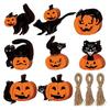 Wooden Halloween Decorations Hanging Pumpkin Black Cat Ornaments Set for Wall Party Decor Spooky Festival Home Accessories