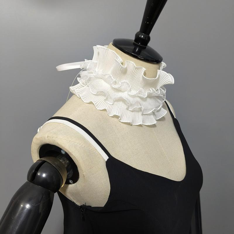 White Multi-layered Pleated Ruffle Fake Collar Sweater Decorative Fake Stand Collar Detachable High Collar Costume Neck Collar