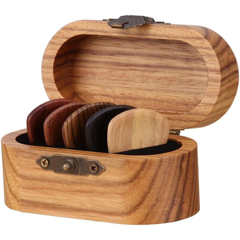 Handmade Solid Wood Guitar Pick Set: Ebonite Folk Plectrum, Groove Anti-slip Jazz Picks with Personality Box.