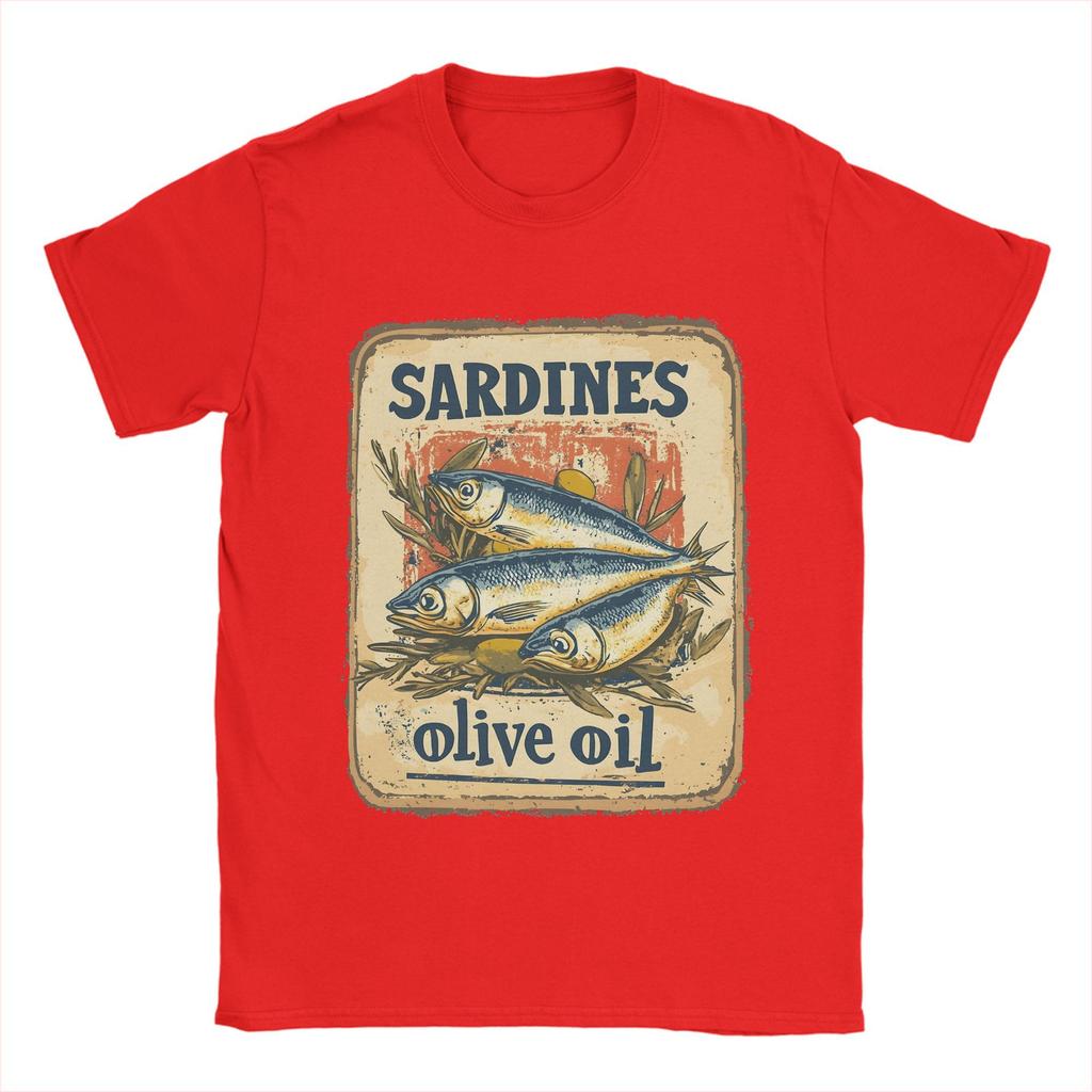 Men Sardines in olive oil   T Shirt  A Vintage Poster Pure Cotton Clothes Casual Short Sleeve Crew Neck Tee Shirt  T-Shirt