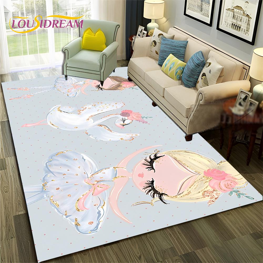 Cartoon Dream Ballet Girl Ballerina Swan Carpet Rug for Home Living Room Bedroom Sofa Doormat Decor,kids Area Rug Non-slip Mat