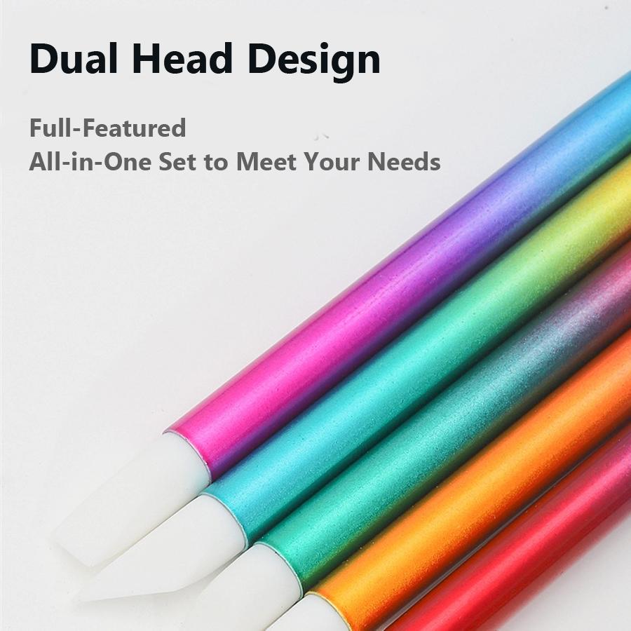 5Pcs Dual Heads Gradient Dotting Pen Brush with Silicone Rhinestones Gem Picker Crystal Picking Manicure Nail Art Tools