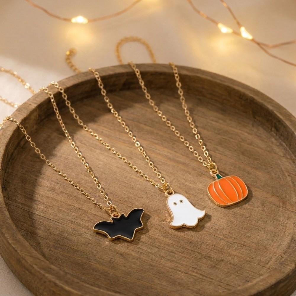 Metal Pumpkin Pendant Ring Enamel Ghost Pendant Jewelry Cute Halloween Jewelry Set Women