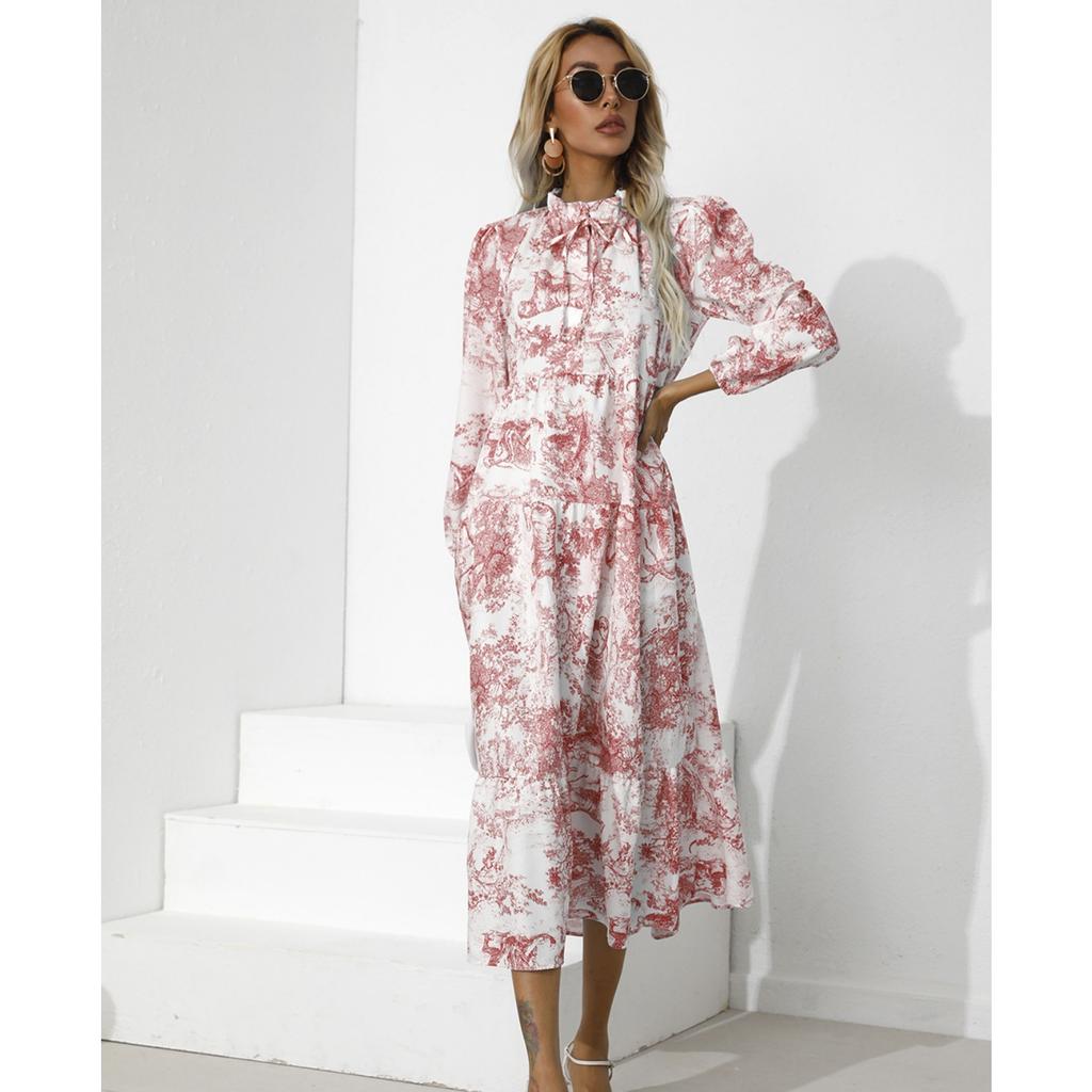 2025 New Fashion Trend Dresses Spring Summer Printed Waist Dresses Fashion Women's