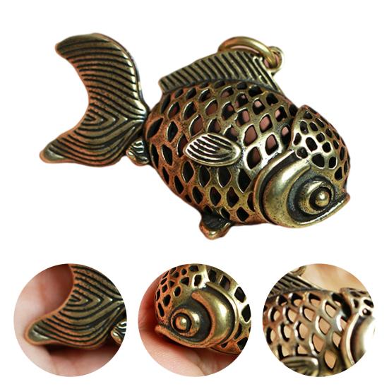 Anti-fade Key Pendant Vividly Engraved Brass Hollow-carved Carp Keychain Ornament for Home