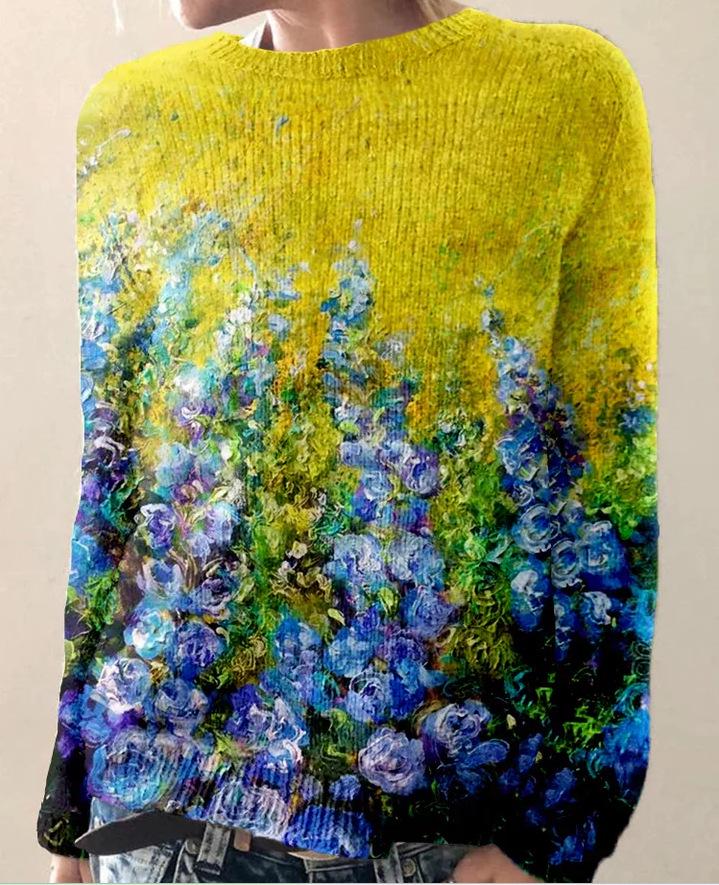 3D Printed Women's Casual Loose Knit Pullover Sweater