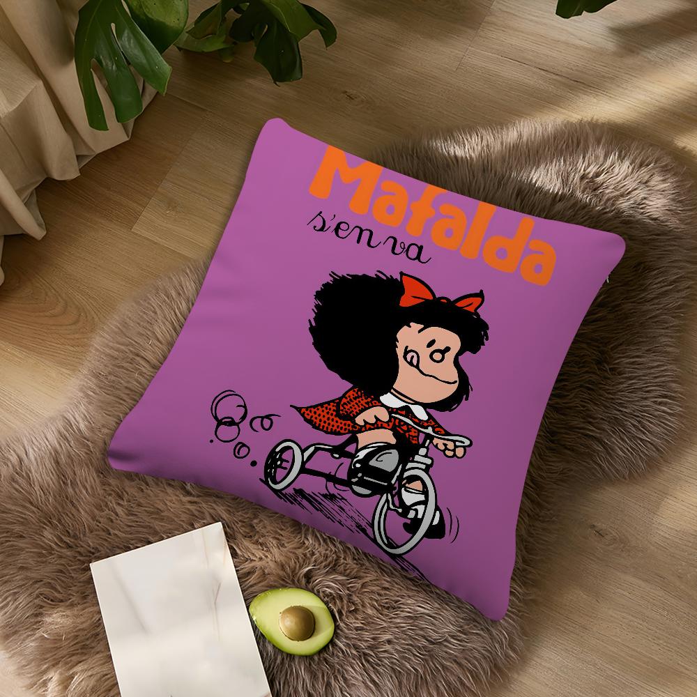 Mafalda Cartoon Cute Cushion Cover Living Room Accent Couch Back Support Square Lounge Restful Nap Companion Pillow Case