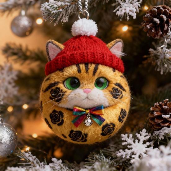 Plush Pet Shaped Ornament 2D Acrylic Cat Dog Rabbit Christmas Tree Ornament Cozy Winter Animal Charm for Car Rearview Mirrow Window Decor