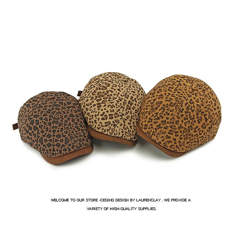 Spring Autumn Leopard Hat Women's Retro Beret Six-Piece Cap Painted Hat Newsboy Cap