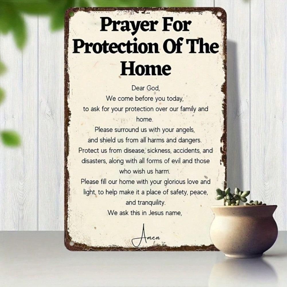 Vintage Metal Wall Art Sign Prayer For Home Protection 8x12 Inch Rustic Tin Decor For Indoor Outdoor
