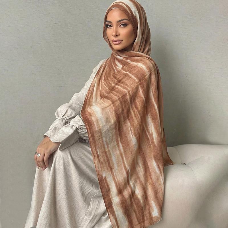 Ramadan Watercolor Modal Hijab Women Bohemian Watercolor Soft Muslim Hijabs Floral Breathable Shawl Wrap Scarf Headscarf Warm