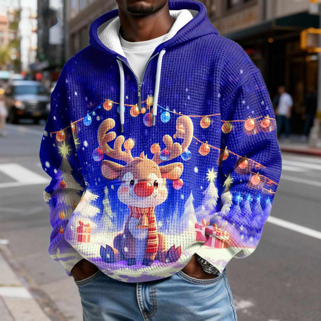 Pánská  Móda  Trendy Mikina s kapucí na půl zipu  Pulovr  Zesílená  Fleecová  Textura  Mikina