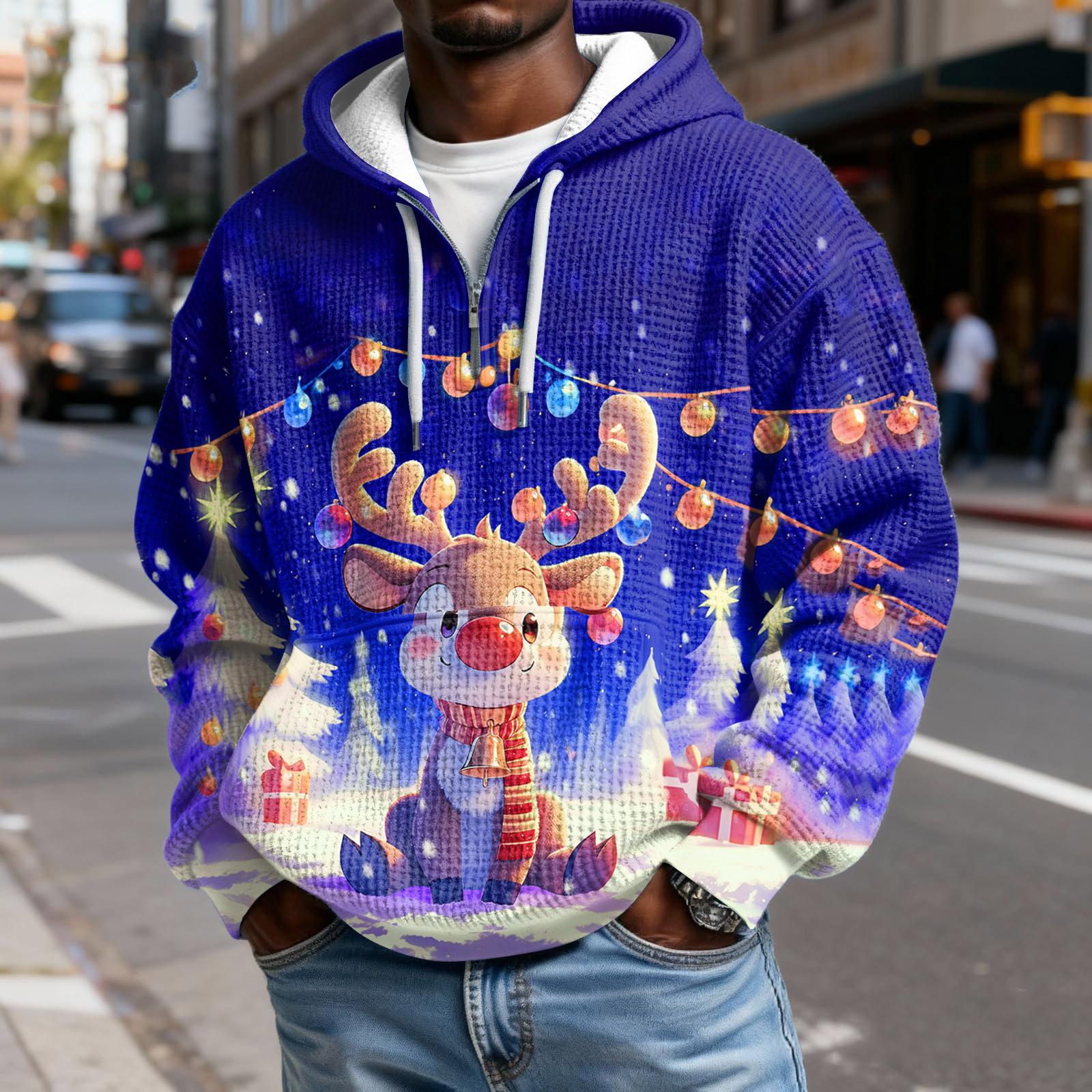 

Мужской Модный Трендовый Худи с капюшоном на половину молнии Пуловер Утепленный Флисовая текстура Толстовка M