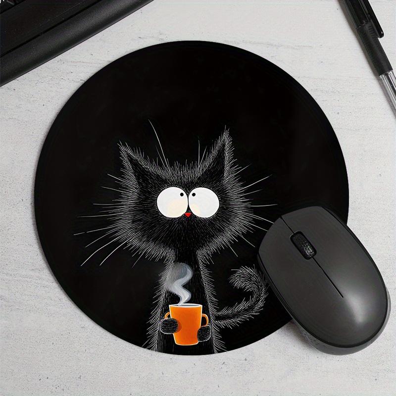 Black Cat Round Mouse Pad Durable Non-Slip Rubber Mat Office Gaming Desk Pad Mouse Mat Setup Desk Accessories Mousepad Carpet