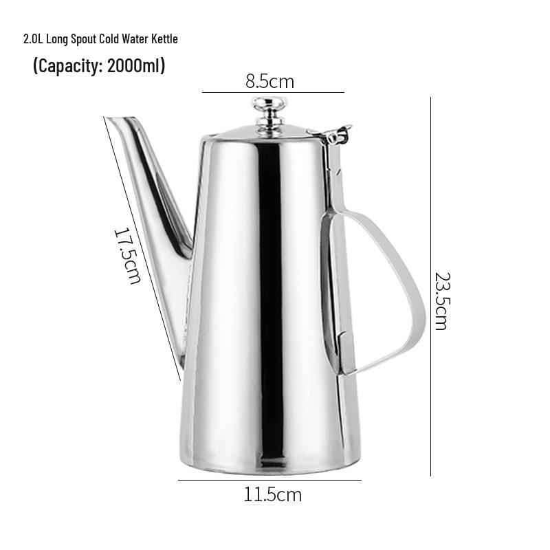 Thickened Stainless Steel Long Spout Teapot with Flat Lid, Large Capacity for Cold Water, Soup, or Juice.