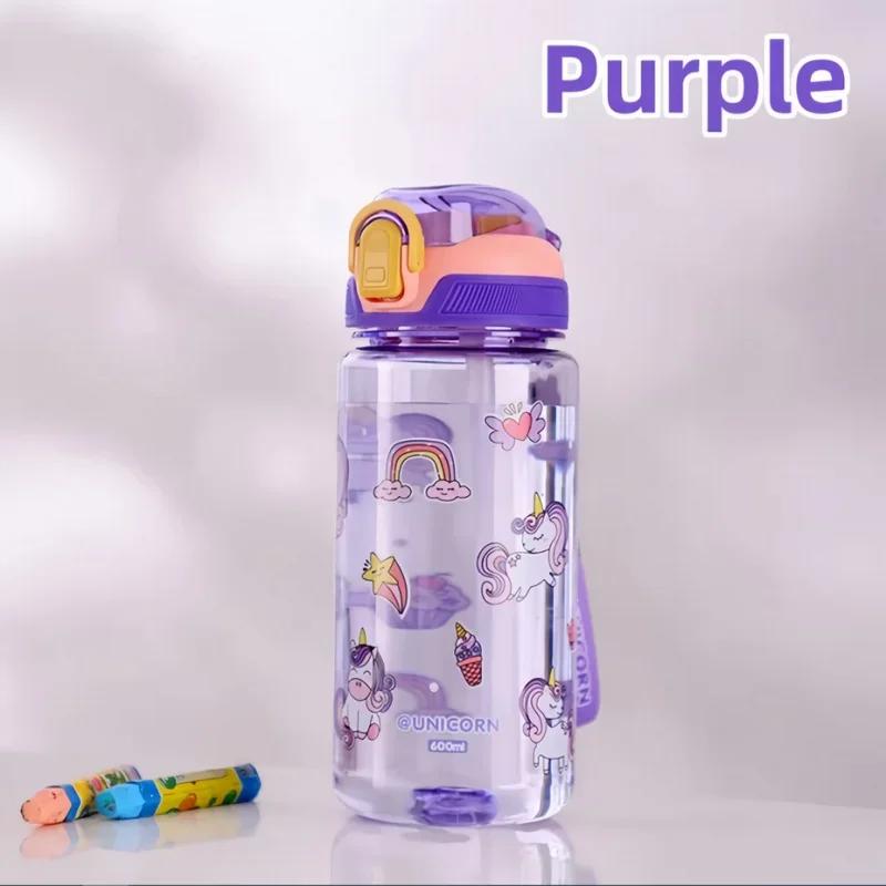 600ML Kids Water Bottle with Straw, Leak-Proof Reusable BPA Free Tritan Water Bottle with Handle for Boys, Girls, Nursery School