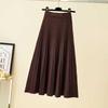 Women's High Waist Wool Knit A-Line Pleated Midi Skirt - Autumn/Winter Slimming Umbrella Hem