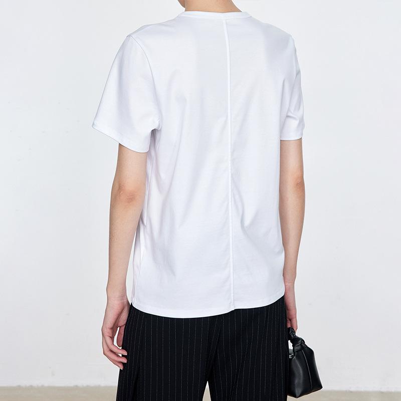 Women's High-End Crew Neck Tencel & Cotton Slimming Short Sleeve T-Shirt